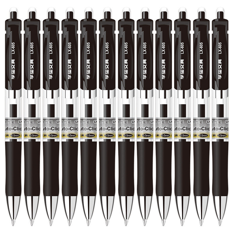 Xuexi LX605 12 Pcs/box Press Type Gel Pens 0.5mm Nib Signing Pen Smooth Writing Gel Ink Pen