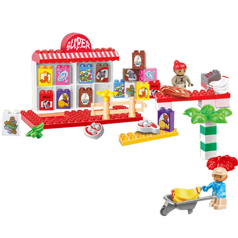 Niniya supermarket plastic toy building blocks with suitcase educational toys