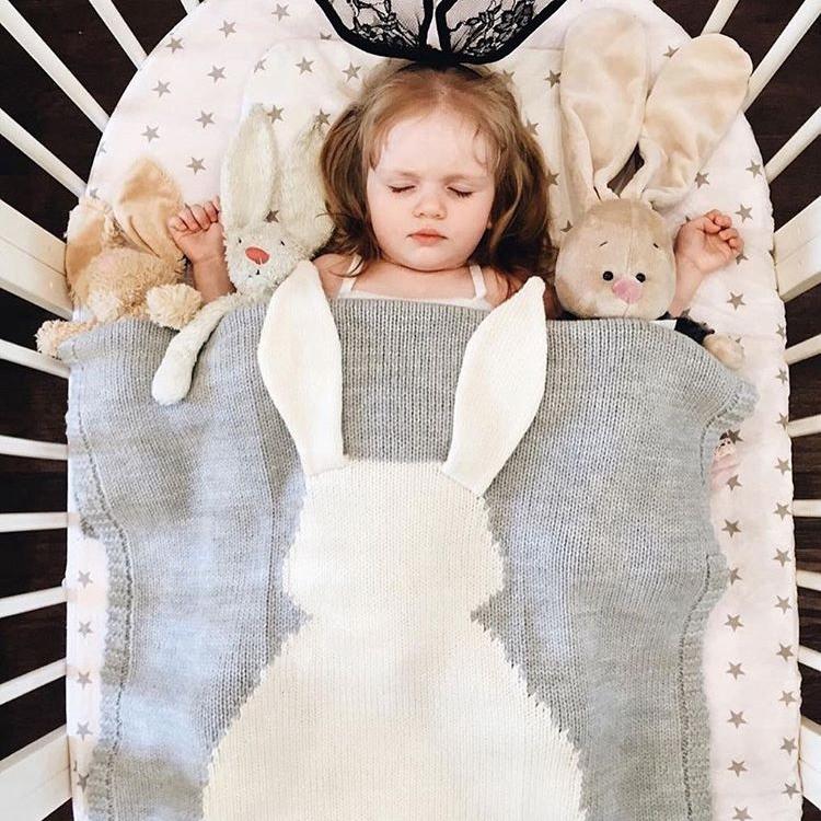 Cute Knitted Rabbit Baby Blankets Infant Soft Warm Wool Swaddle Kids Bath Towel Lovely