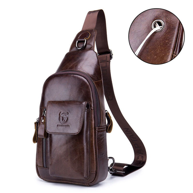 Men Leather Chest Bag Shoulder Bag Outdoor Travel Cross Body Messenger Bag