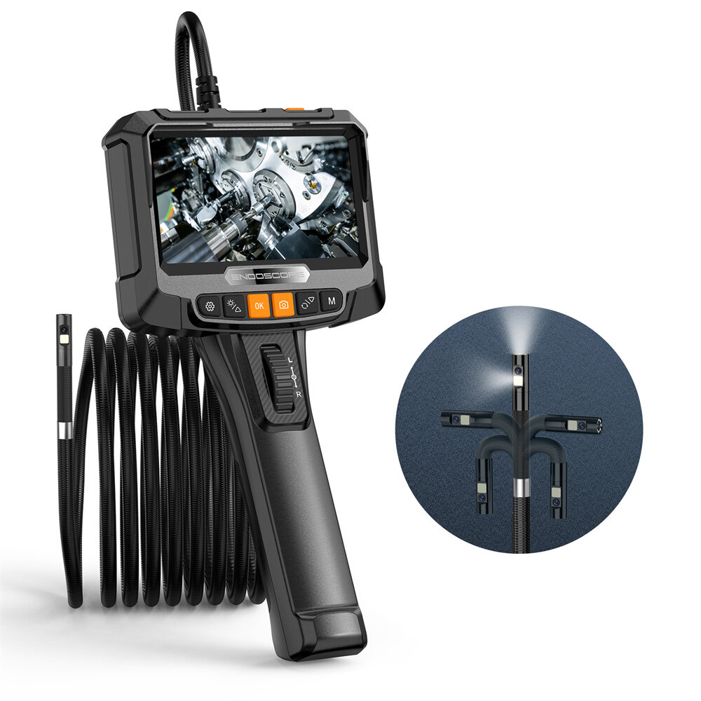 S10 Articulating Borescope Camera with Light, Two-Way Articulated Endoscope Inspection Camera with 8mm Duel Lens, 5" IPS