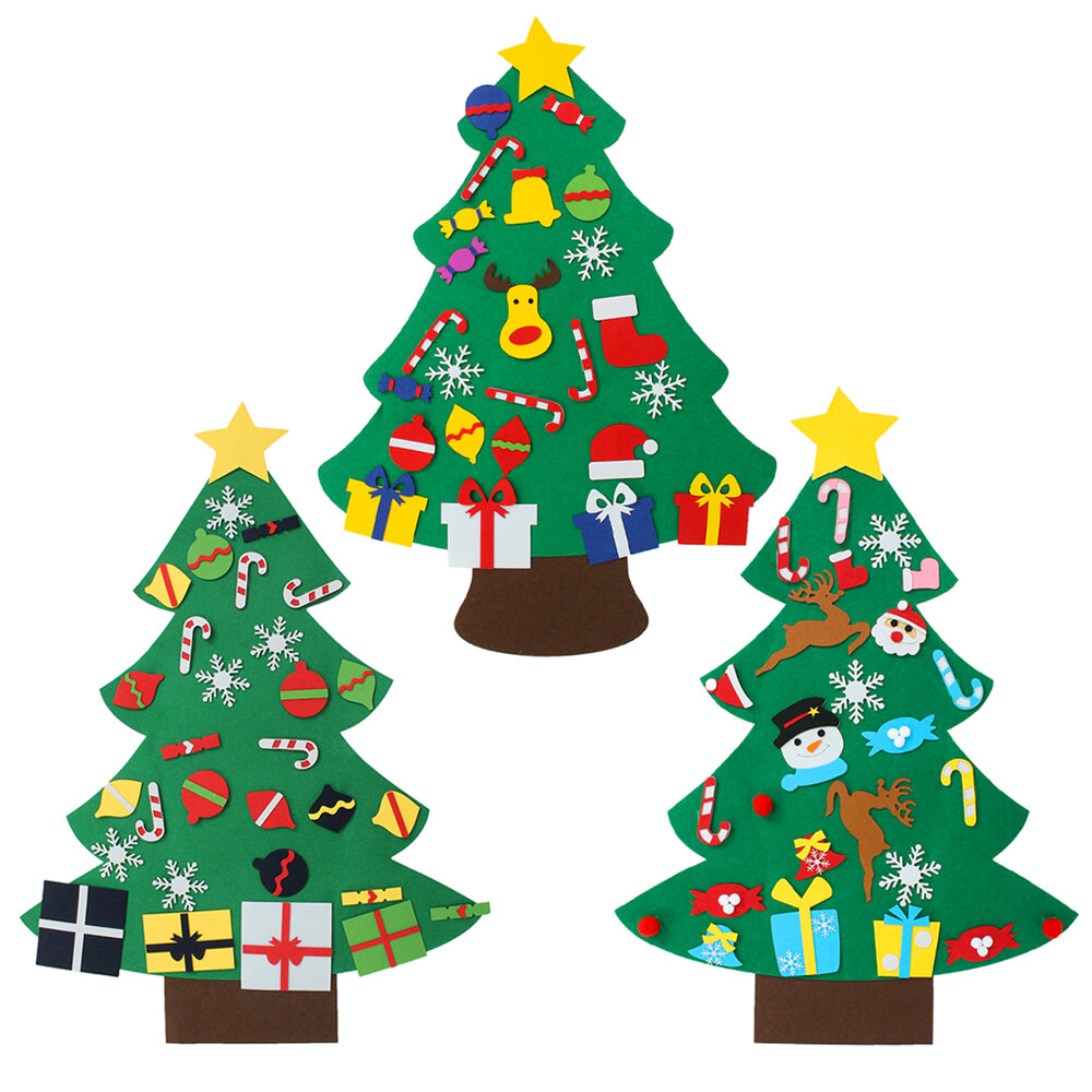 3 Types DIY Felt Christmas Tree with Ornaments Xmas Gift Wall Hanging Decoration Handmade Home Decor