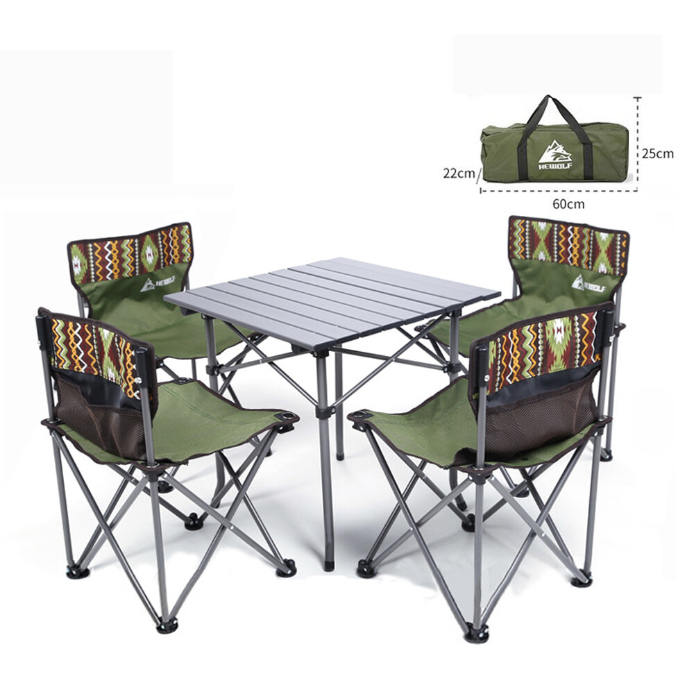 Hewolf 5 PCS Camping Folding Table Chairs Set Fishing Chairs Portable Comfortable Picnic Chairs Tables Outdoor Beach Garden
