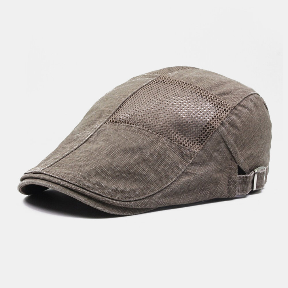 

Men Cotton Mesh Breathable Outdoor Casual Sunshade Beret Cap Flat Hat Forward Hat Painter Hat