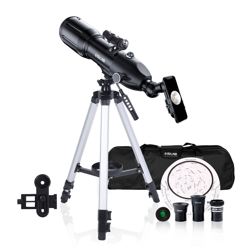 [US Direct] ESSLNB ES2012 16-133X Astronomical Telescopes for Adults Kids Astronomy Beginners 80mm Travel Telescopes with 10X Phone Mount And Moon Filter