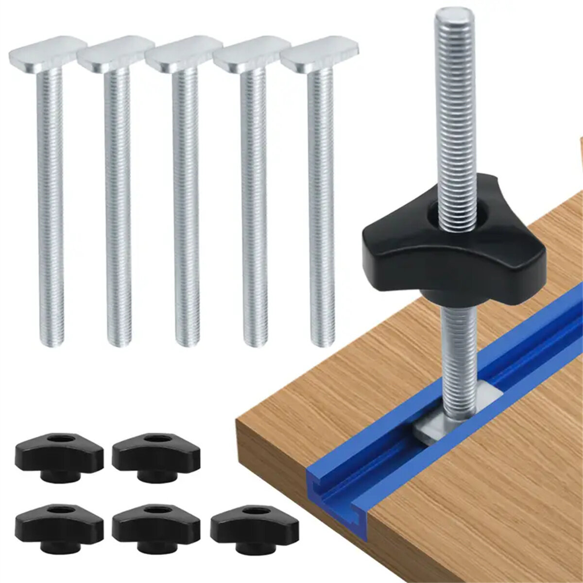 

5 Pack T Bolt Knob Kit Miter Track Sliding Nut Woodworking Tool Jigs Screw Fixture For Workbench T-Slot Suitable Use Wit