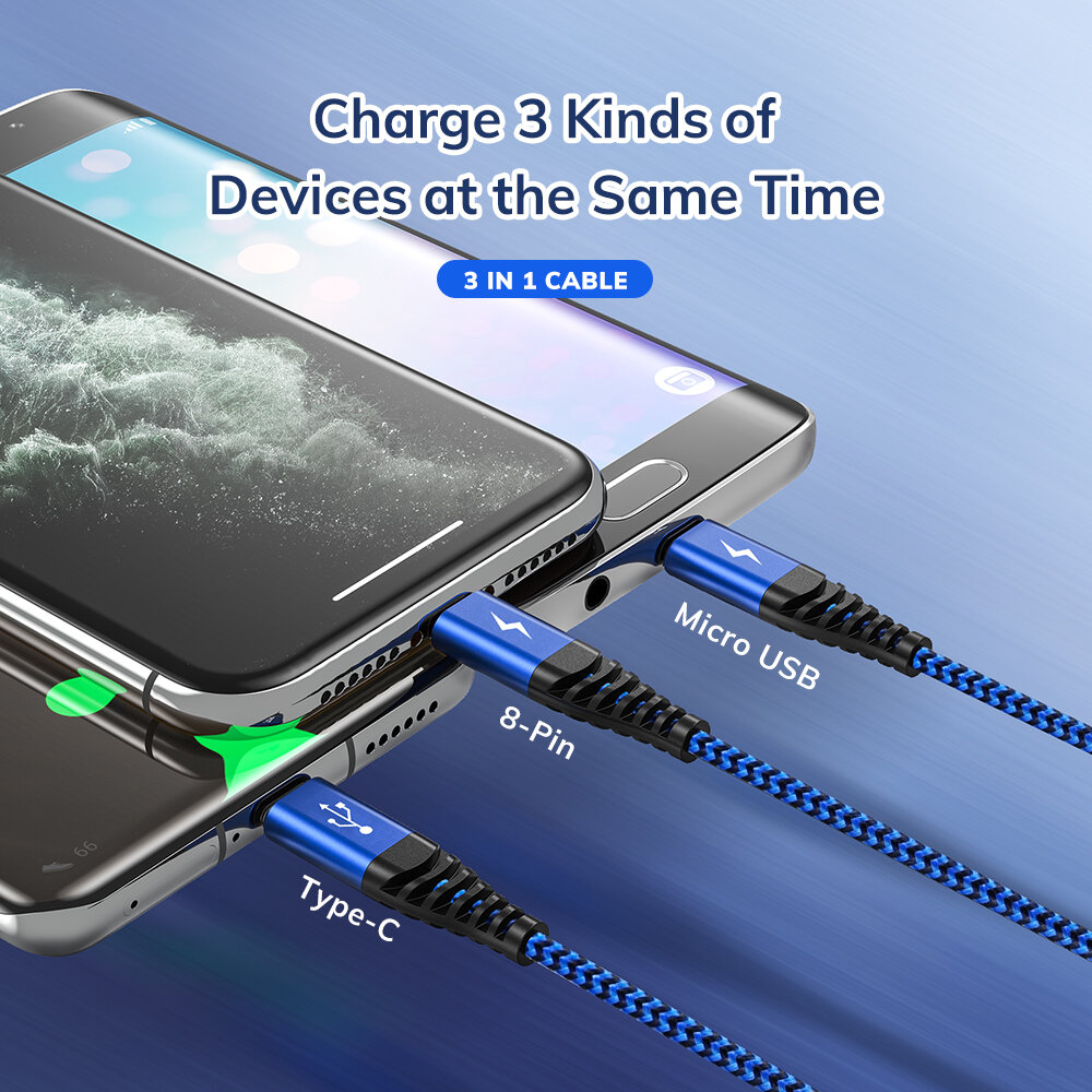 [4パック] TOPK AN24 3 in1データケーブルQC3.0iPhone用高速充電データライン12XS 11Pro for Samsung Galaxy S21 Note S20 ultra Huawei Mate40 P50 OnePlus 9 Pro