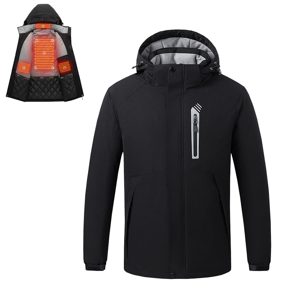 

TENGOO Windproof Jacket 8 Zone 3 Modes Adjustable Heating Warm Coats Plus Velvet Thick Detachable Hood Anorak Jackets Ou