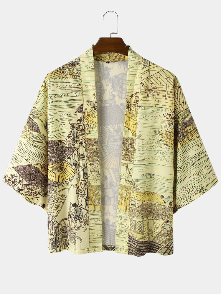 

Mens Ethnic Style Japanese-style Three Quarter Length Sleeve Shirt