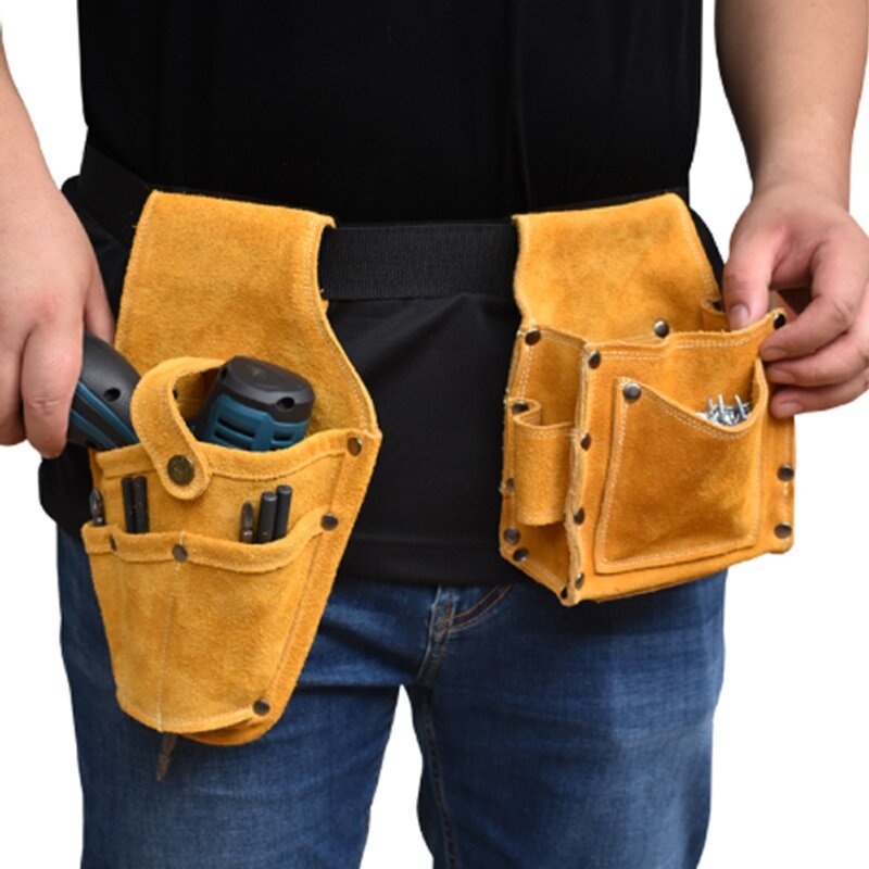 

Cowhide Wearable Waist Pack Electric Drill Bag Screws Nails Drill Bit Metal Parts Fishing Travel Tool Storage Bags with