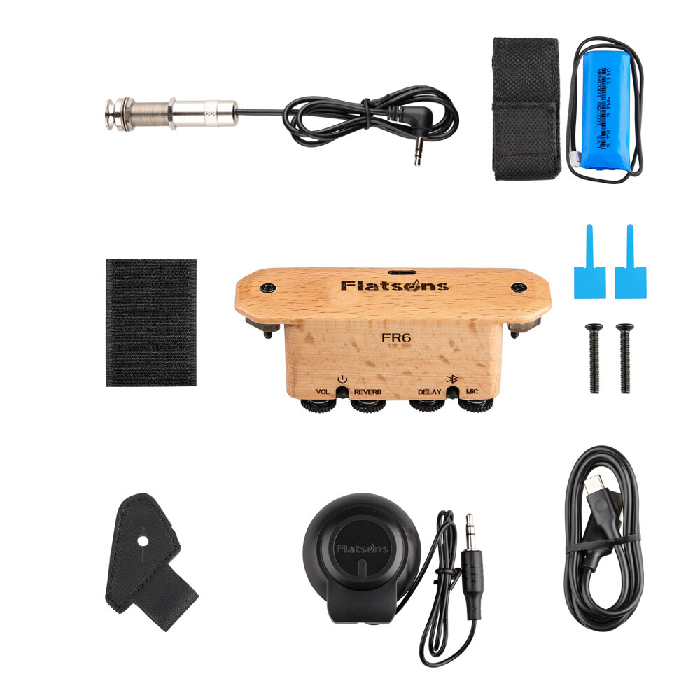 Flatsons FR6 Bluetooth Resonance Adjustable Volume Type-C Pickup with Delayed Reverberation Effect for Singing Guitar Ac