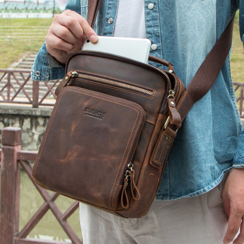 Mannen lederen multifunctionele multi-pocket vintage aktetassen Messenger Bag Crossbody tas handtas