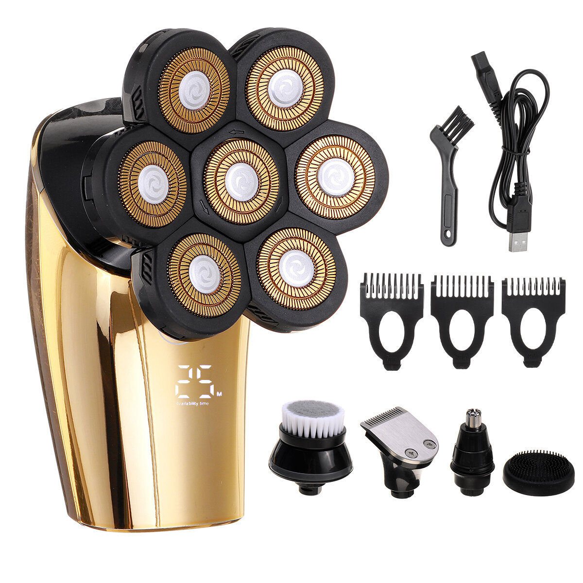 

5 IN 1 7D Rotary Men Electric Shaver Bald Head Rechargeable Floating Head Razor Nose Hair Trimmer Facial Cleaning Brush
