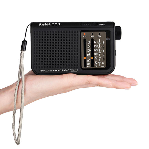 Retekess V-117 FM AM SW 3 Band Radio Battery Powered Operated by 2 AA Battery Transistor Radio Jack Emergency Radio Rece