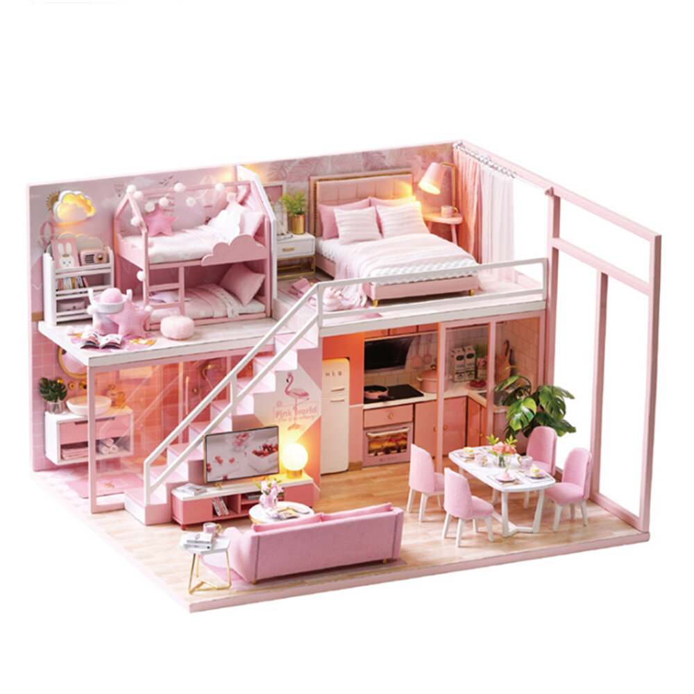 

Creative DIY Handmade Assemble Doll House Miniature Furniture Kit with Music Movement LED Effect Dust Proof Cover Toy fo