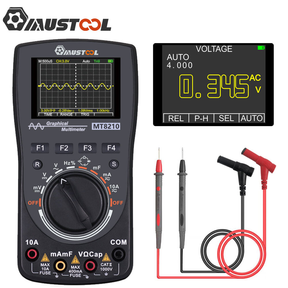 MUSTOOL MT8210 Intelligent Graphical Digital Oscilloscope Multimeter 2 In 1 With 2.4 Inches Color Screen 1MHz Bandwidth