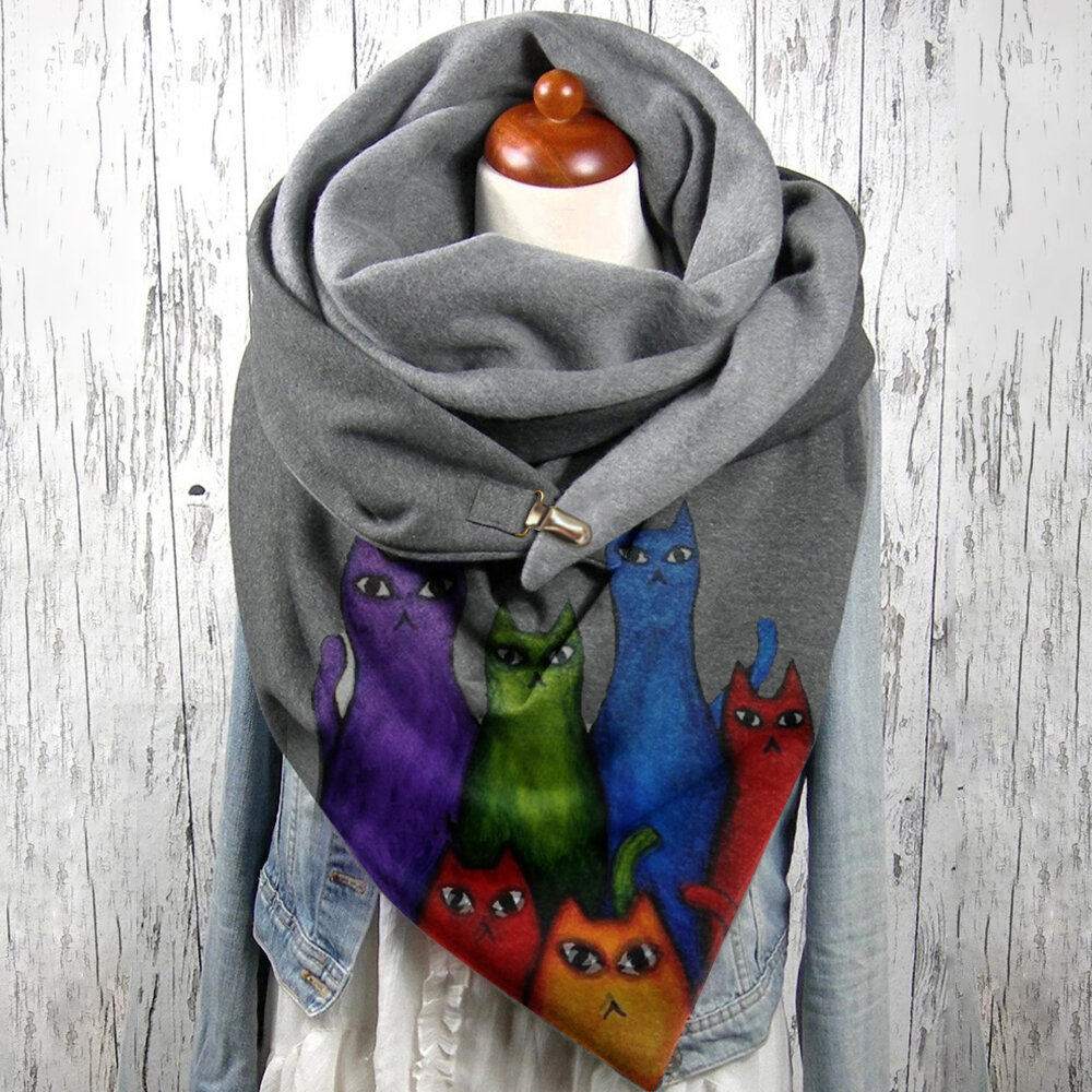 Women Colorful Cute Cartoon Cats Pattern Soft Personality Neck Protection Keep Warm Scarf