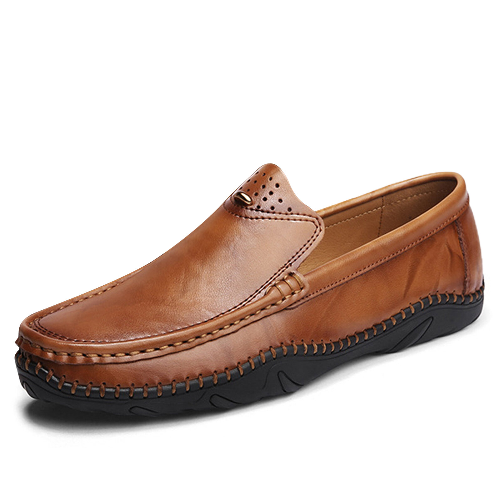 Menico Men Retro Genuine Leather Slip On Stitching Business Working Casual Driving Loafers Shoes