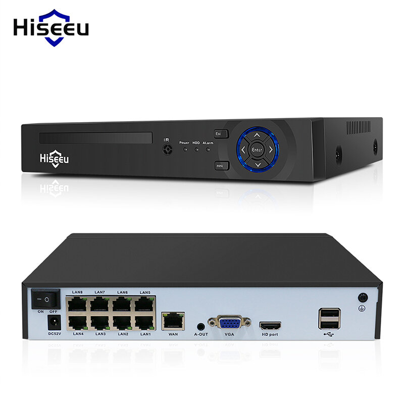 Hiseeu H5NVR-P-8 8CH POE NVR iP Security Surveillance Camera H.265+ CCTV System 8MP 4K Audio Video Recorder Face Detecti