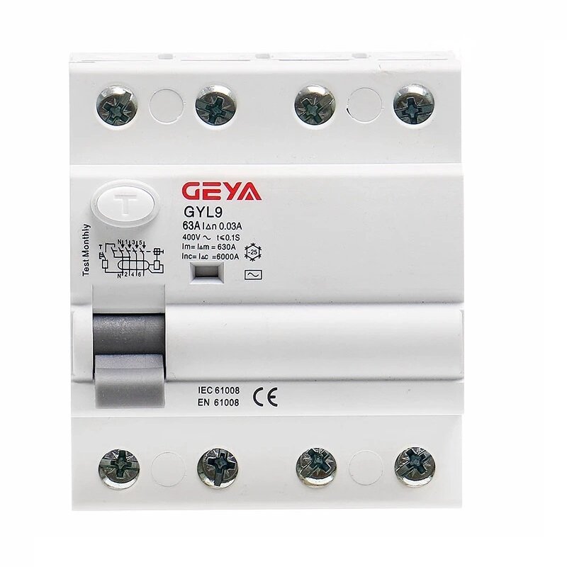 

GEYA GYL9 4P 25A 40A 63A 30mA AC Type RCD Residual Current Circuit Breakers Differential Breakers Safety Switch
