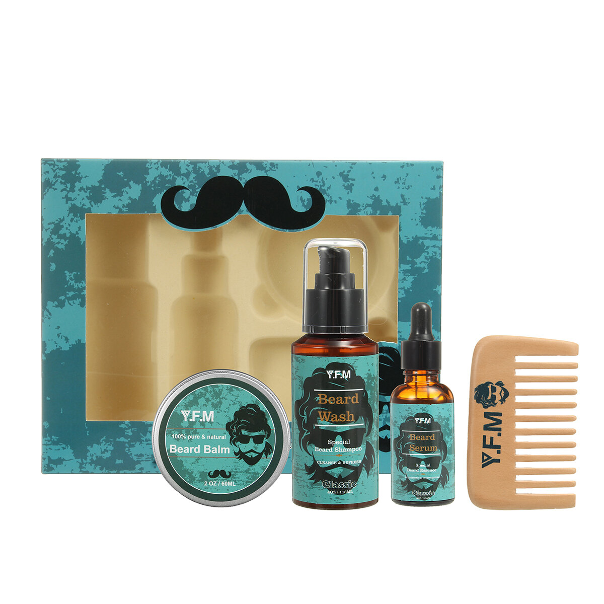 4Pcs Beard Oil Brush Grooming Balm Beard Comb Set Home & Travel Kit Gift For Man
