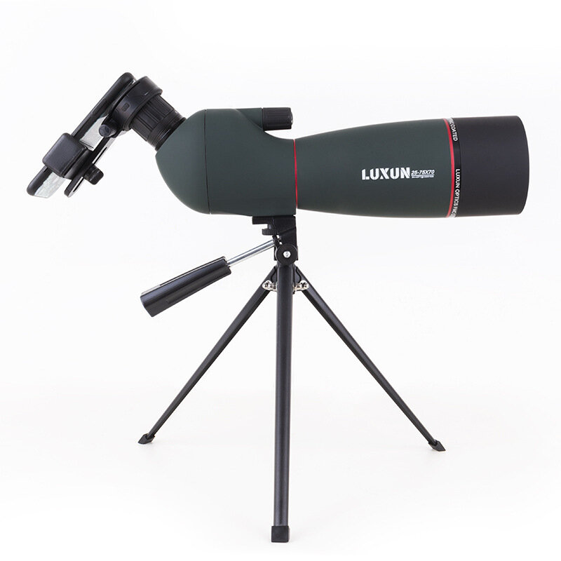 تلسكوب مونوكولار قابل للتكبير LUXUN 25-75X70 مقاوم للماء مع بصريات BAK4 وحامل ثلاثي، مثالي لمشاهدة الطيور، مع حقيبة تخزين
