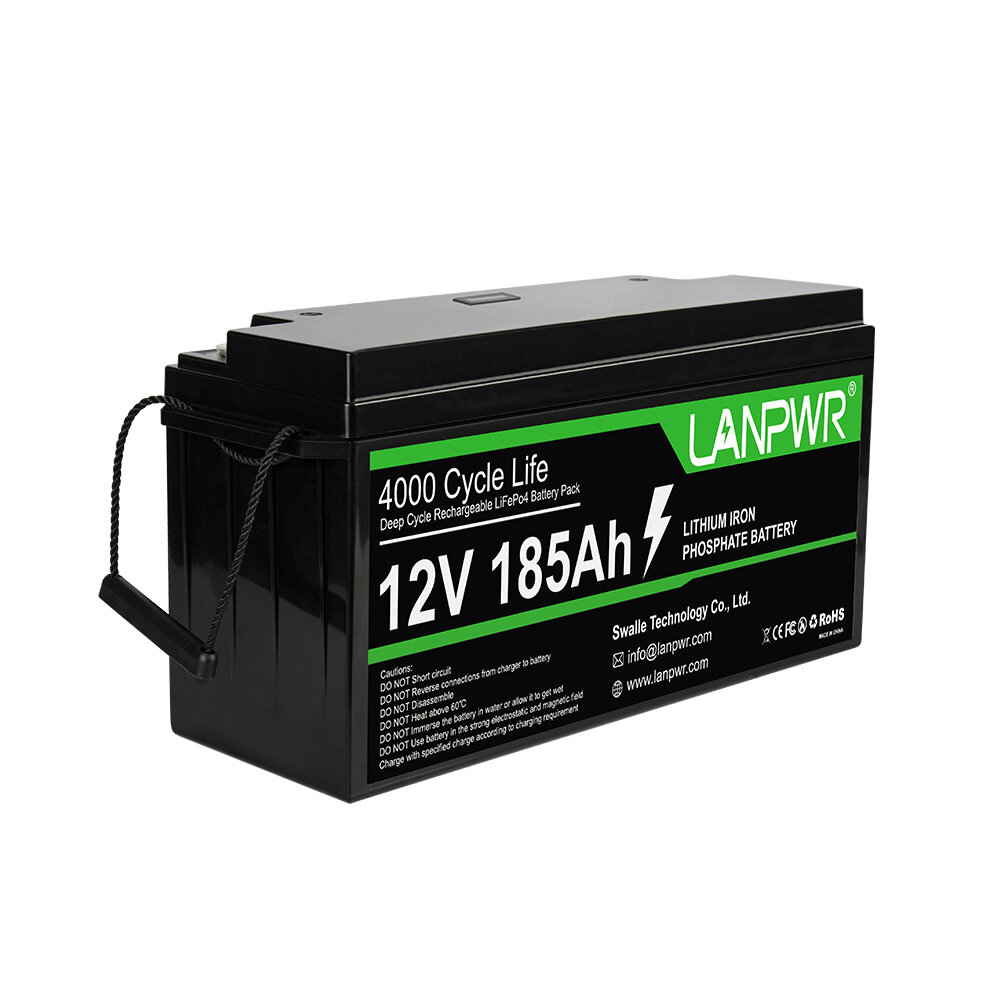 [EU Direct] LANPWR 12V 185Ah LiFePO4 Lithium Battery Pack Backup Power 2368Wh Energy 4000+ Deep Cycles Built-in 100A BMS 46.29lb Light Weight Support in Series Parallel Perfect for Replacing Most of Backup Power RV Boats Home Energy Storage