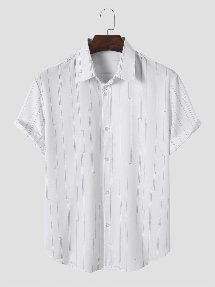 Men Irregular Striped Print Hem Cuff Soft Comfy Breathable All Matched Shirts
