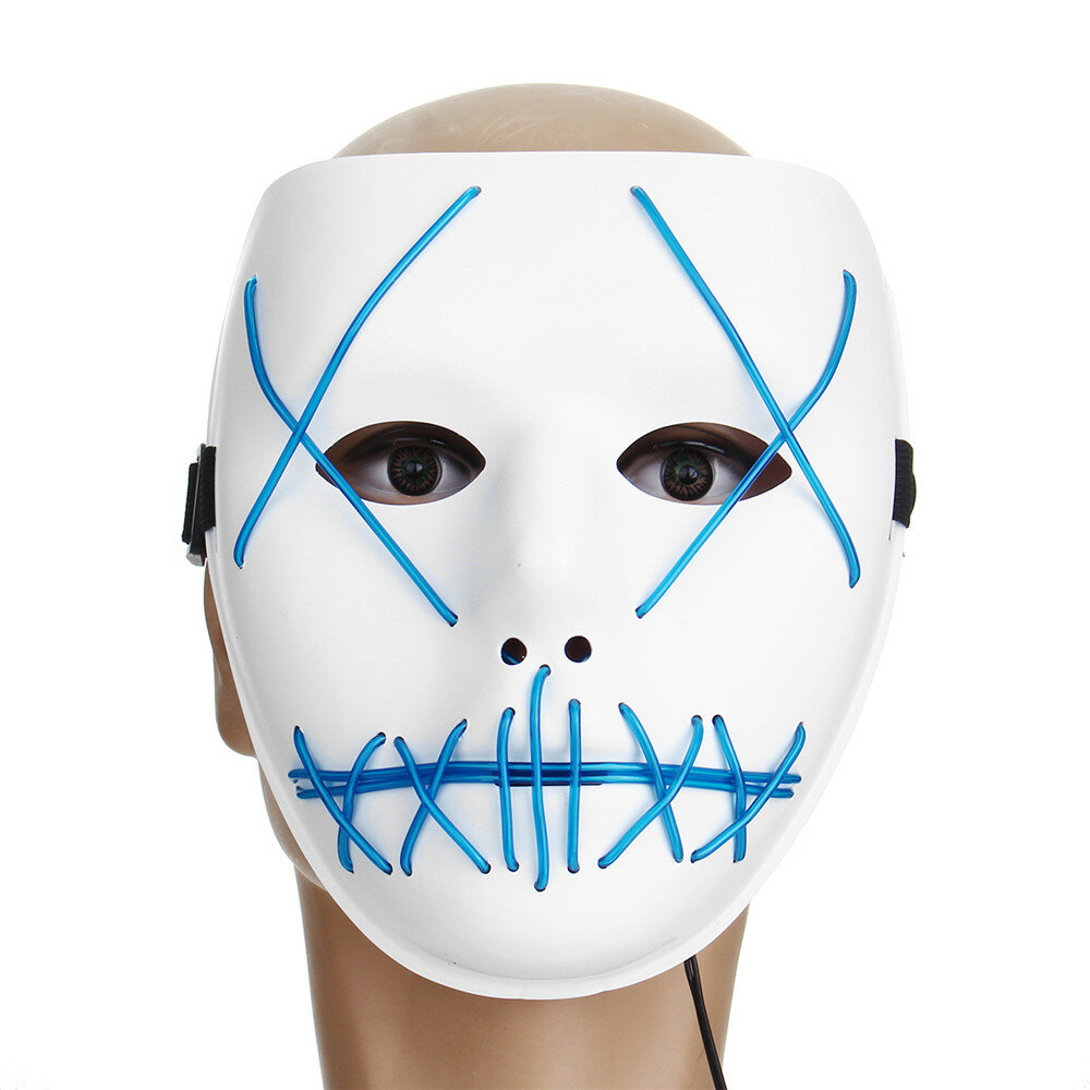 

Motorcycle Halloween Horror Costume Light Up Face Mask "Smiling Stitched" Rave Cosplay