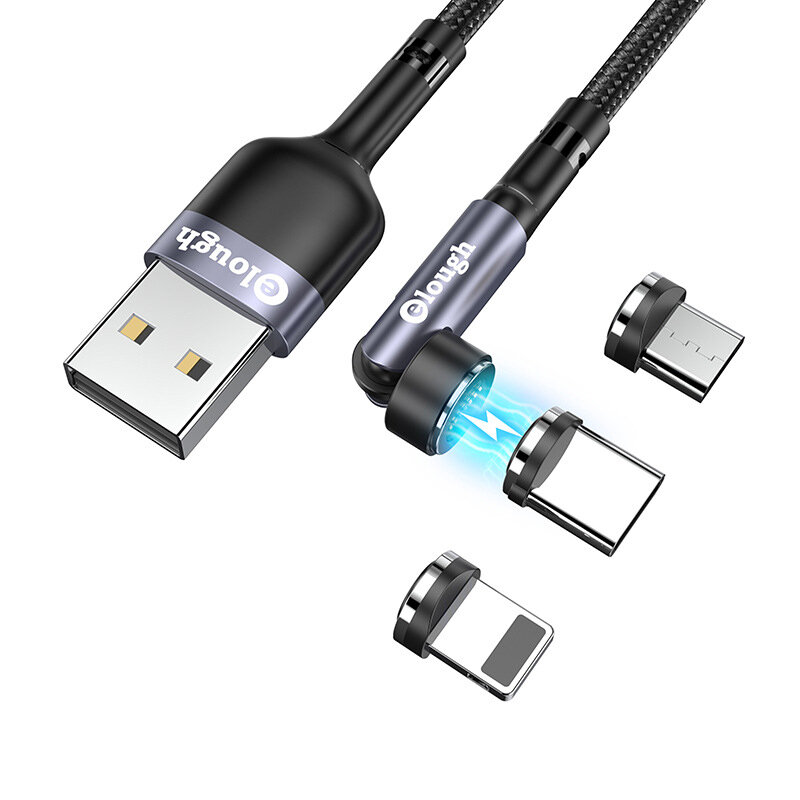 Elough 540 Magnetische 3A USB-A naar iP/Type-C/Micro USB Kabel Snel Opladen Gegevensoverdracht Koper