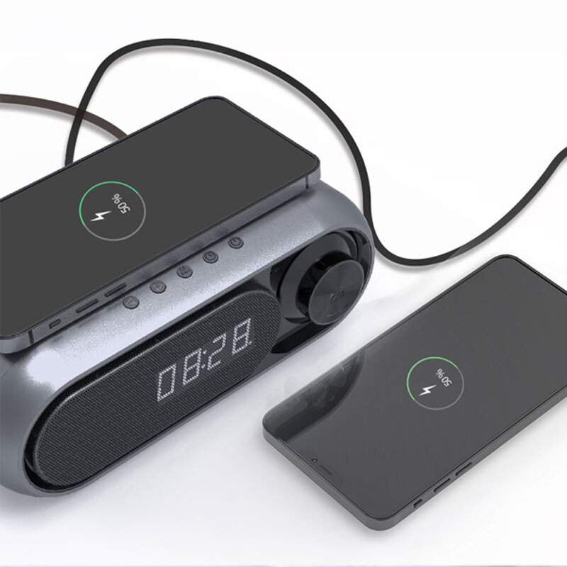 WD-300 Bluetooth-luidspreker LED-display Tafel Wekker Draadloze oplader FM-radio TF-kaart Spelen Bas