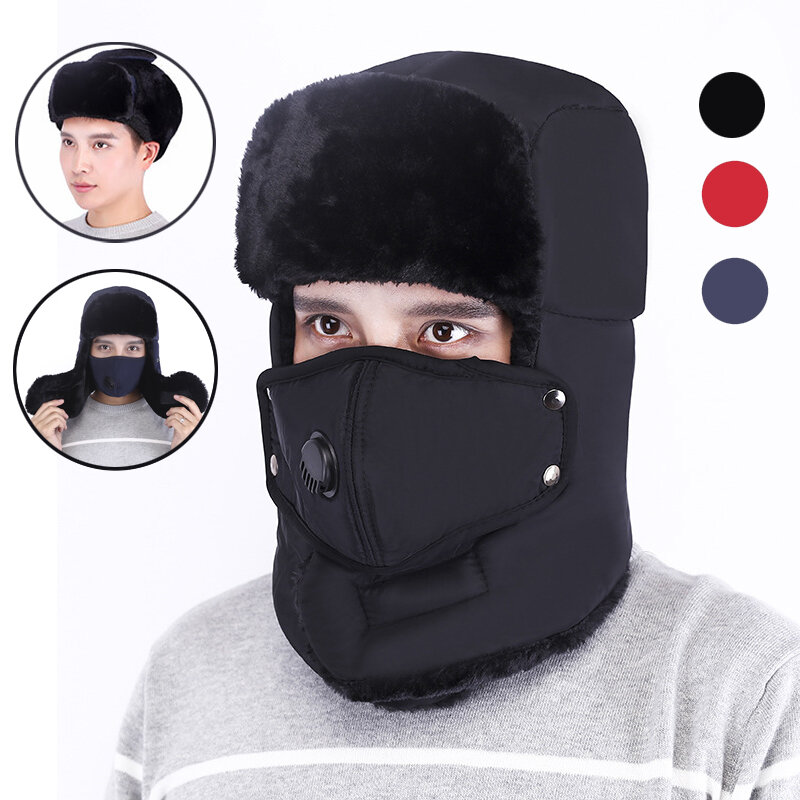 TENGOO Mens Winter Warm Full Face Hats With Face Mask Travel Scarf Anti-haze Earflap Hat For Snow Ski Winter Sport Caps