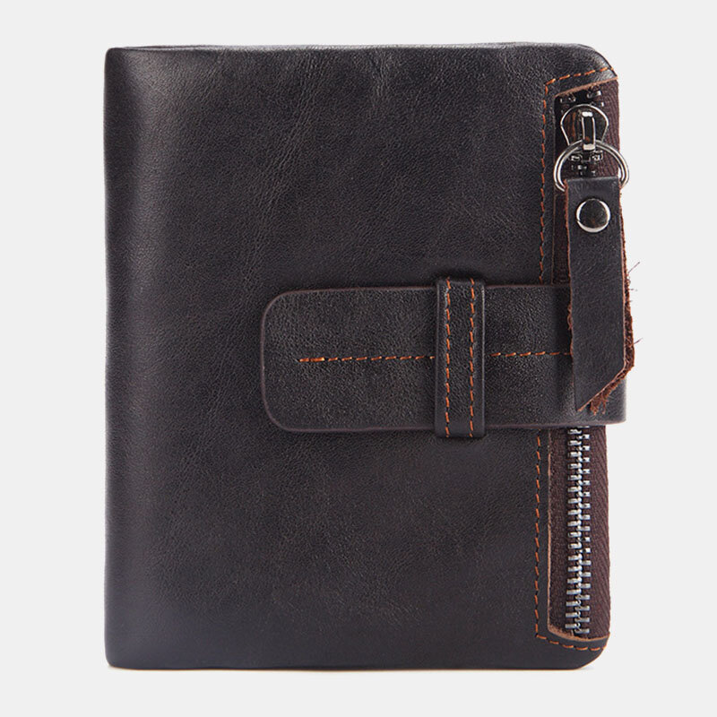 Men Genuine Leather Retro Zipper Cowhide Multi-slot Card Holder Wallet