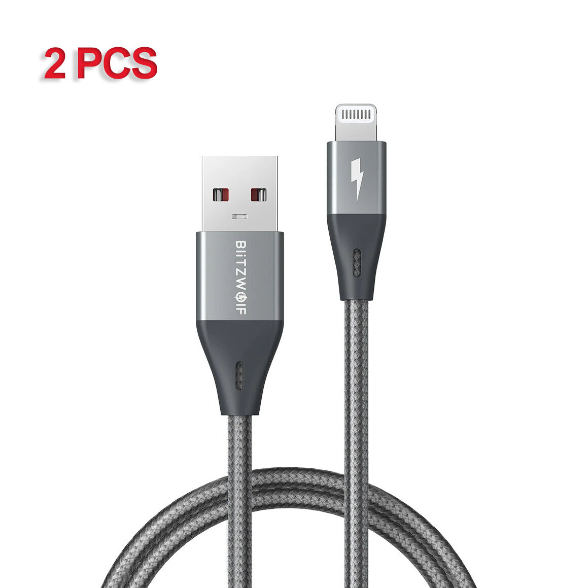 [2 STUKS Grijs] BlitzWolf BW-MF9 Pro 2.4A voor Lightning-naar-USB-kabel met MFi-gecertificeerd 0.9 m