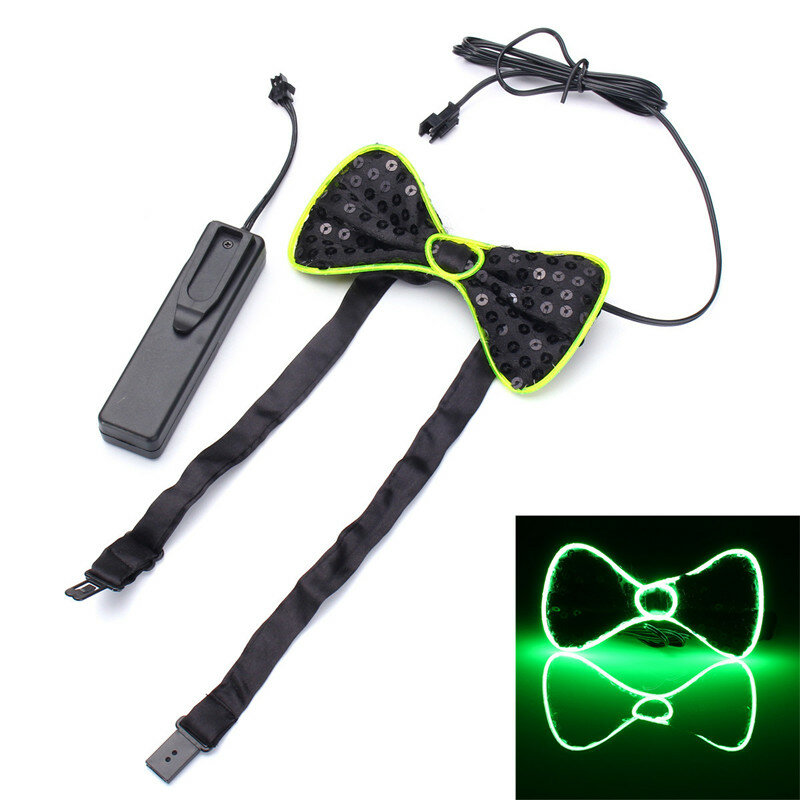 Battery powered led light up el mens bow tie necktie for halloween ...