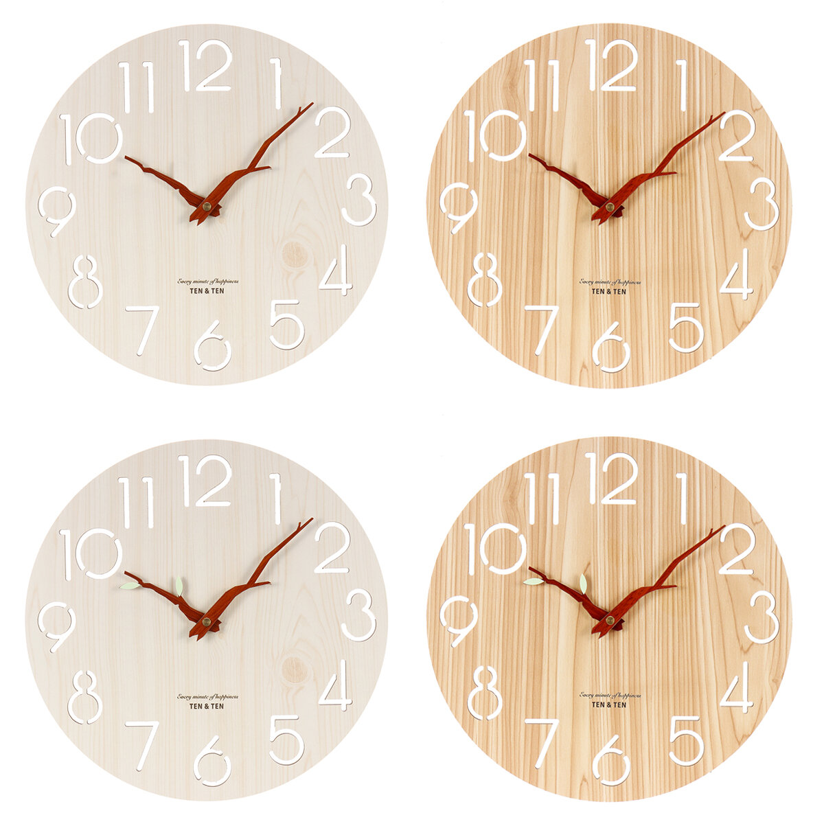 Luminous Leaves Wooden 3D Wall Clock Modern Design Nordic Children's Room Decoration Kitchen Clock A