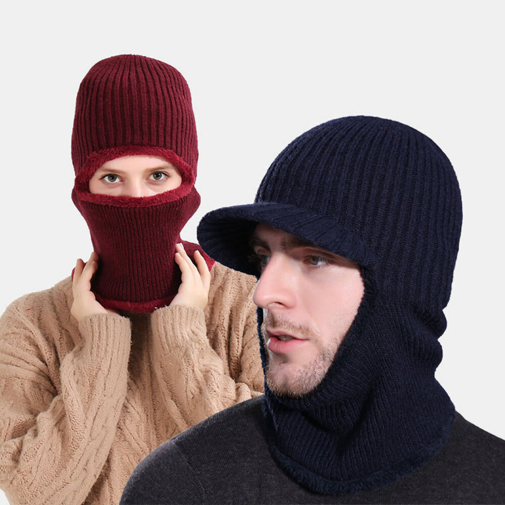 Unisex One-piece Plus Velvet Windproof Keep Warm Riding Outdoor Neck Protection Headgear Knitted Hat Beanie