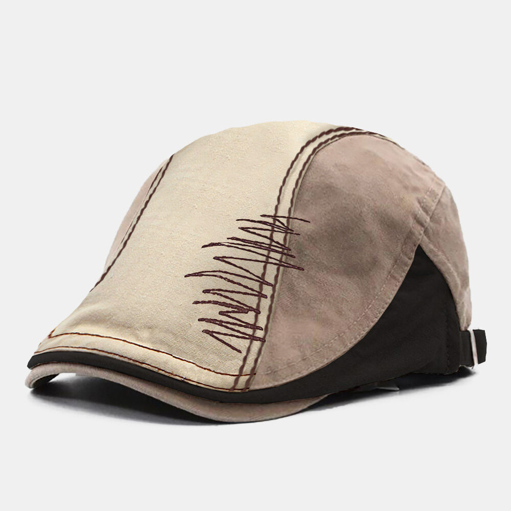 Men Color Matching Stitch Adjustable Berets Fashion Comfortable Sun Protection Newsboy Hat Forward Hat Flat Cap