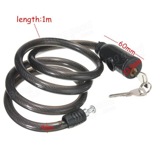 Steel Cable  Spiral Security Lock Motorcycle Bike Cycle Bicycle Chain+2 Keys