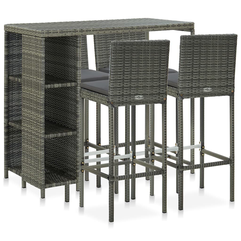 

5 Piece Patio Bar Set with Cushions Poly Rattan Gray