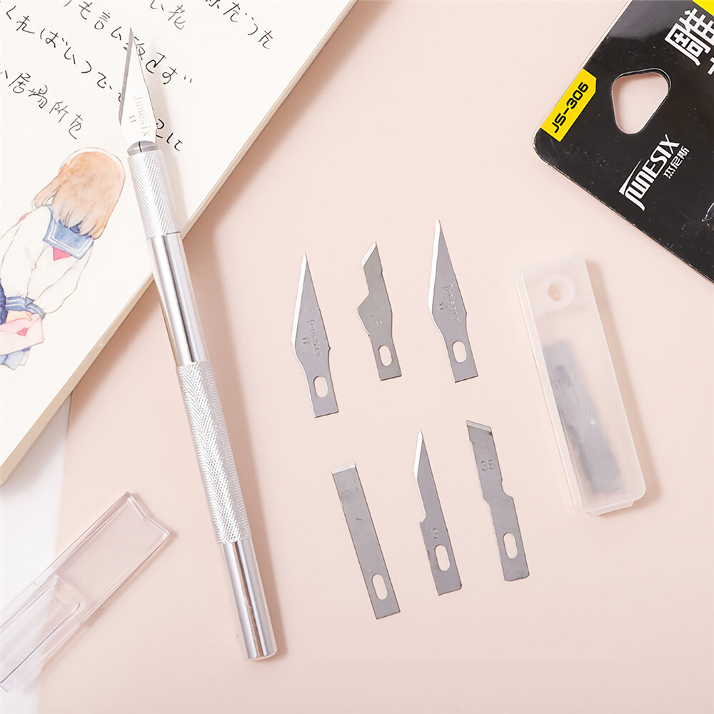 Junesix Mes Sets 1 Carving Pen + 6 Blades Metalen Vleesmes Papier Snijmes DIY Multifunctionele Carvi