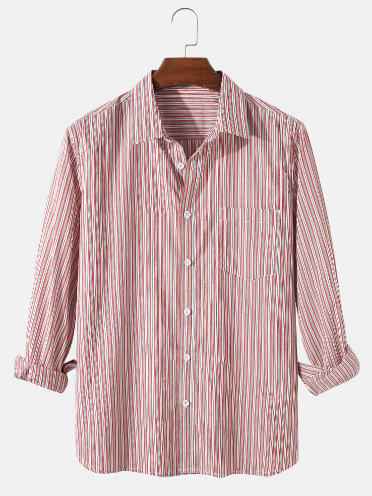 

Banggood Designed Mens 100% Cotton Pinstripe Print Casual Fit Lapel Shirts