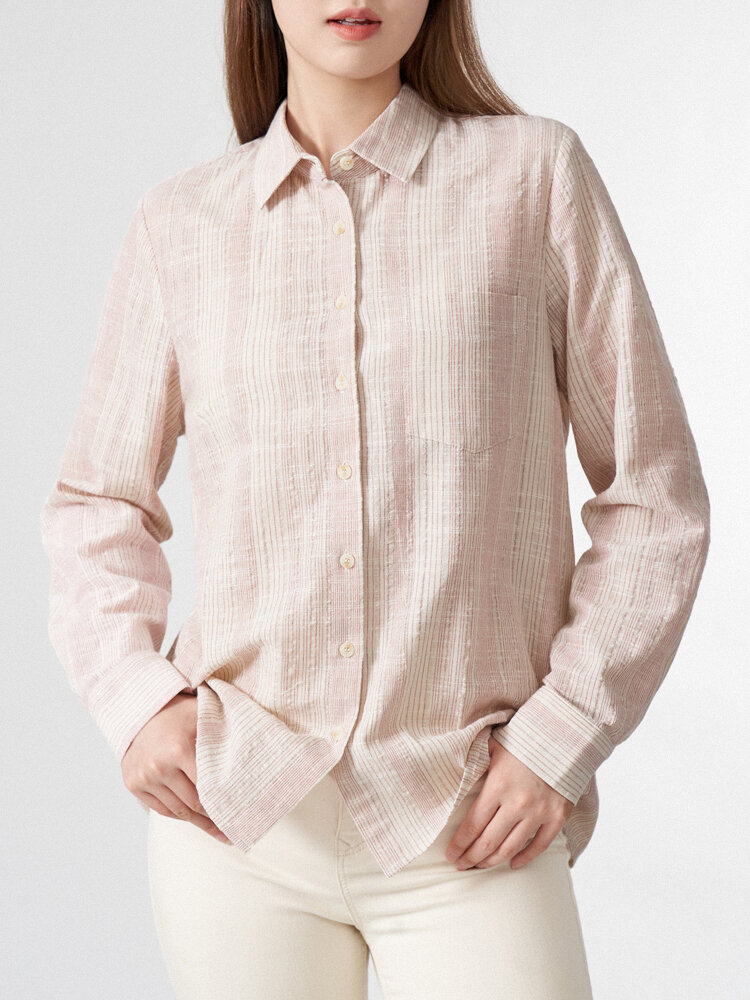 Overhemd met lange mouwen en revers met gestreepte print en knoop aan de voorkant