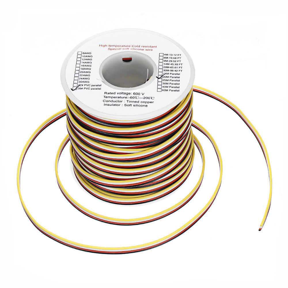 EUHOBBY 20m 26AWG Soft Silicone Line High Temperature Tinned Copper Wire Cable