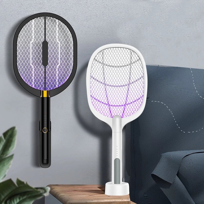 2 IN 1 LED Mosquito Killer Lamp USB Rechargeable Fly Swatter 3000V Electric Bug Zapper Insect Killer