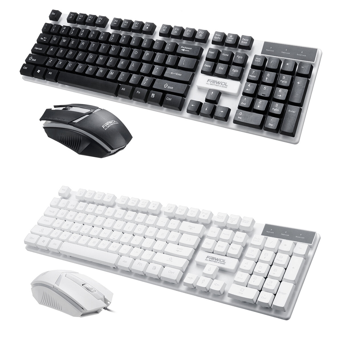 W10 104 Keys Wired Gaming Keyboard & Mouse Set RGB Backlight Mechanical Feel Keyboard 2400DPI Gaming Mouse Combo Kit for