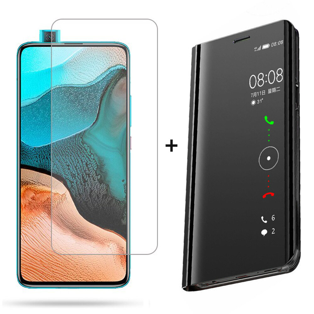 Bakeey Flip Mirror Window Shockproof Full Cover Protective Case + HD Clear 9H Anti-Explosion Tempered Glass Screen Prote