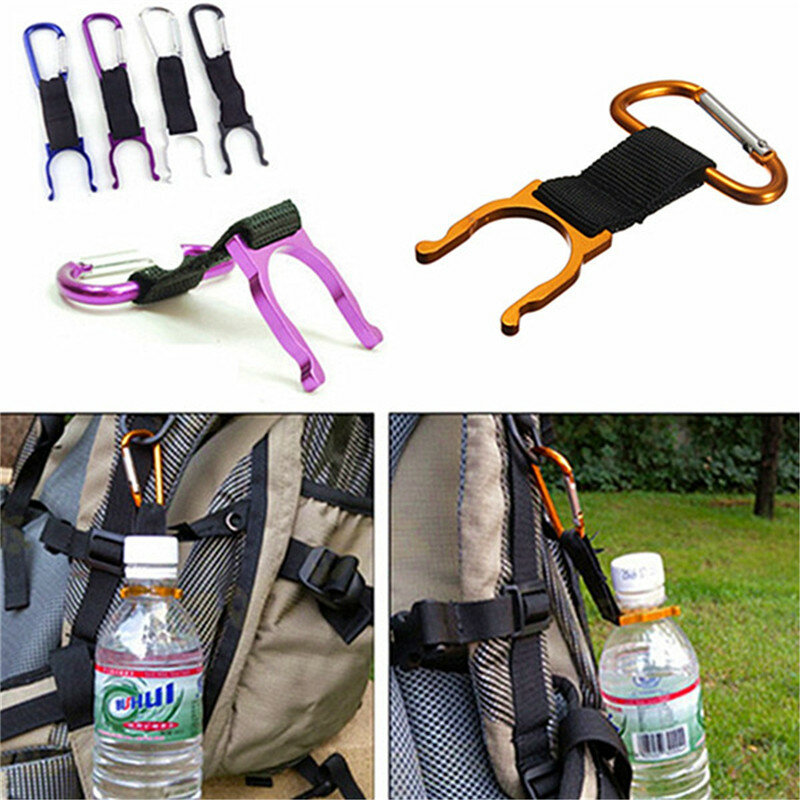 IPRee 5PCS/set Water Bottle Carabiner Buckle Camping Hiking D Shape Strap Keychain Holder