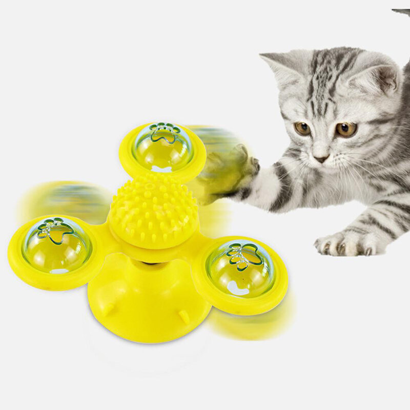 Rotating Three Head Windmill Cat Toy Scratching Hair Pet Cat Interactive Toy