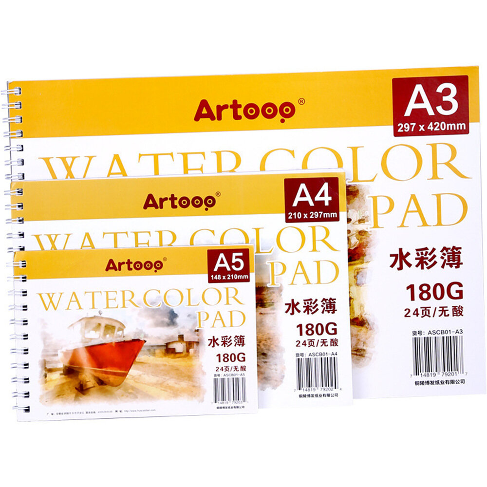

Artoop Watercolor Book A3/A4/A5 180G 24Pages Iron Coil Binding Acid-Free Watercolor Paper Book Sketching Gouche Paper Fo